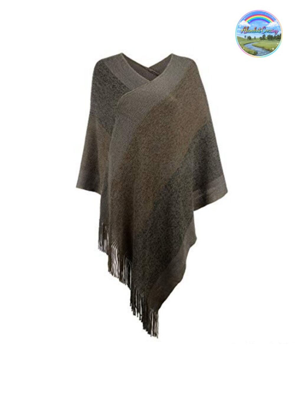 Womens Knitted Shawl Poncho Fringed V-Neck Striped Pullover Cape